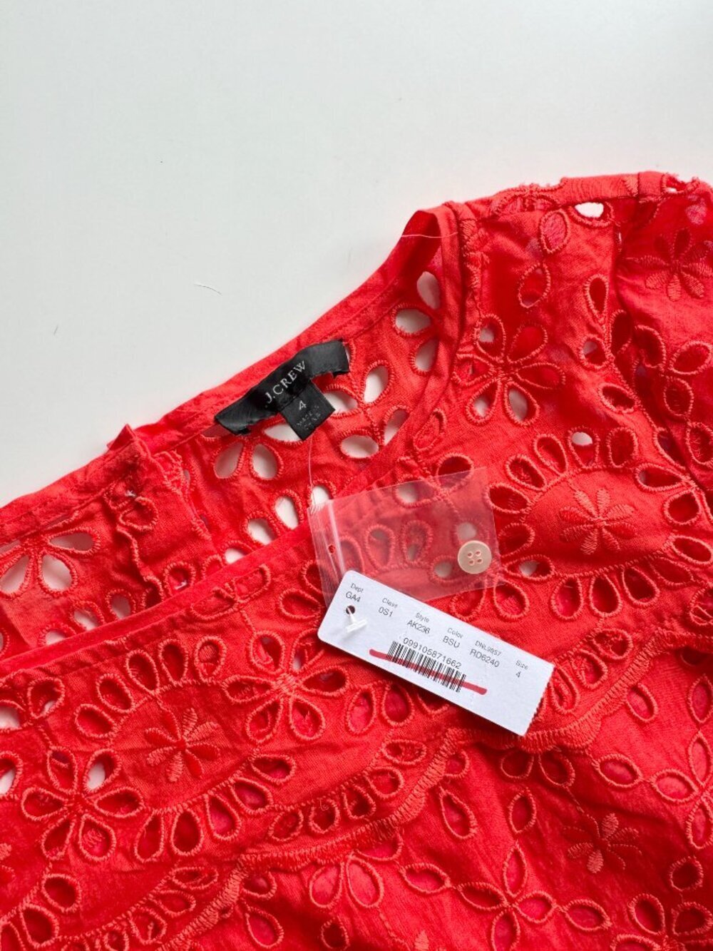 NWT J.CREW Orange Red Embroidered Cotton Eyelet Bell Sleeve Shift Dress, Size 4 - Picture 13 of 15